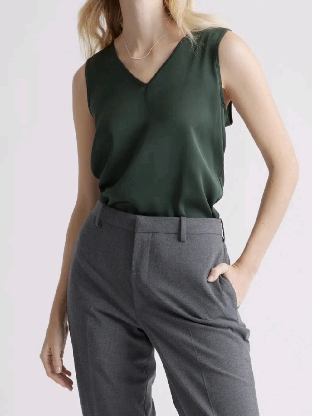 QUINCE Washable Stretch Silk Tank in Forest Green - Size XLarge EUC